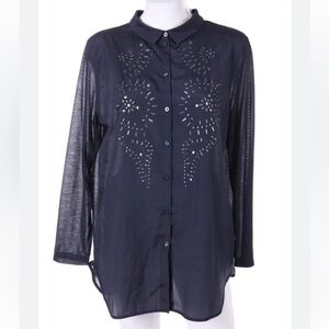 H & M Shirt Blouse With Stud Applications Navy S
